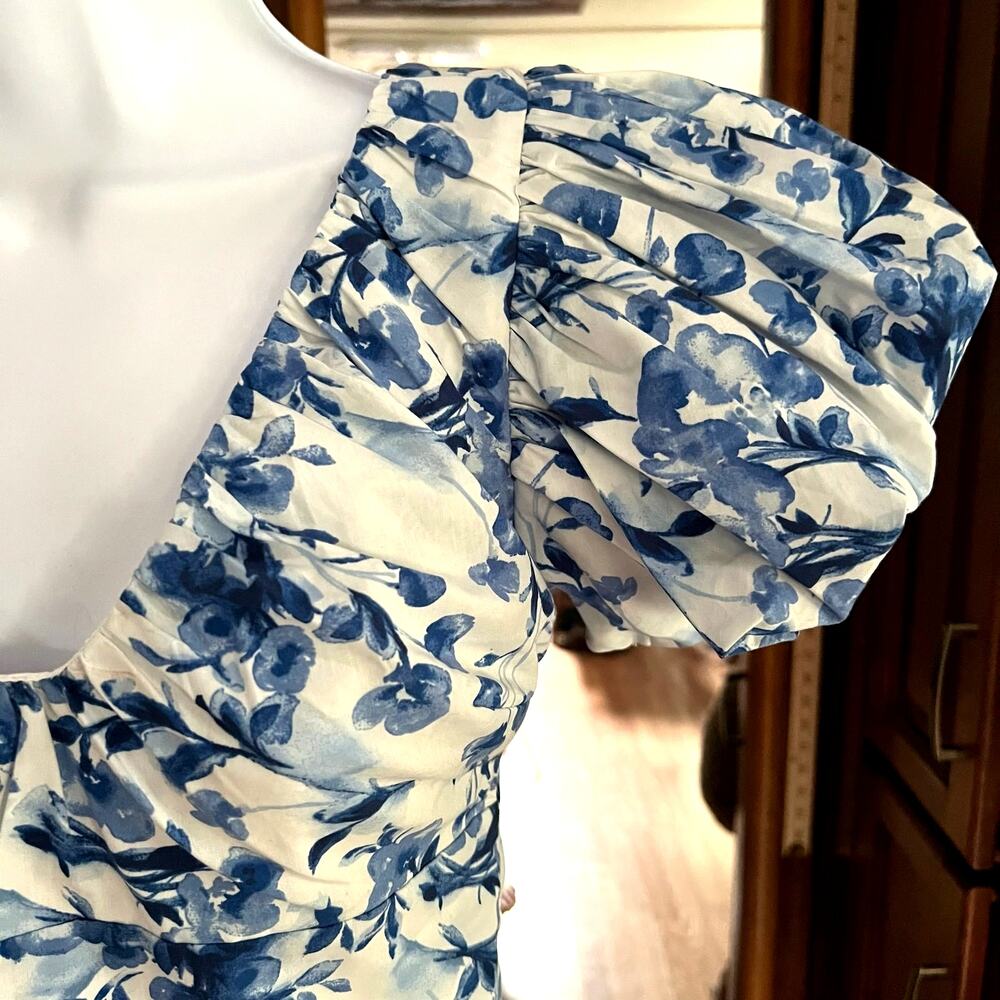 Abercrombie Y2K Blue Floral Puff Sleeve Smocked Crop Top XS Off Shoulder Boho
